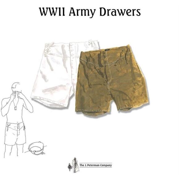 NWT J. Peterman WWII Army Drawer Utility Shorts Men’s XL Green Vintage Retro - Picture 1 of 5